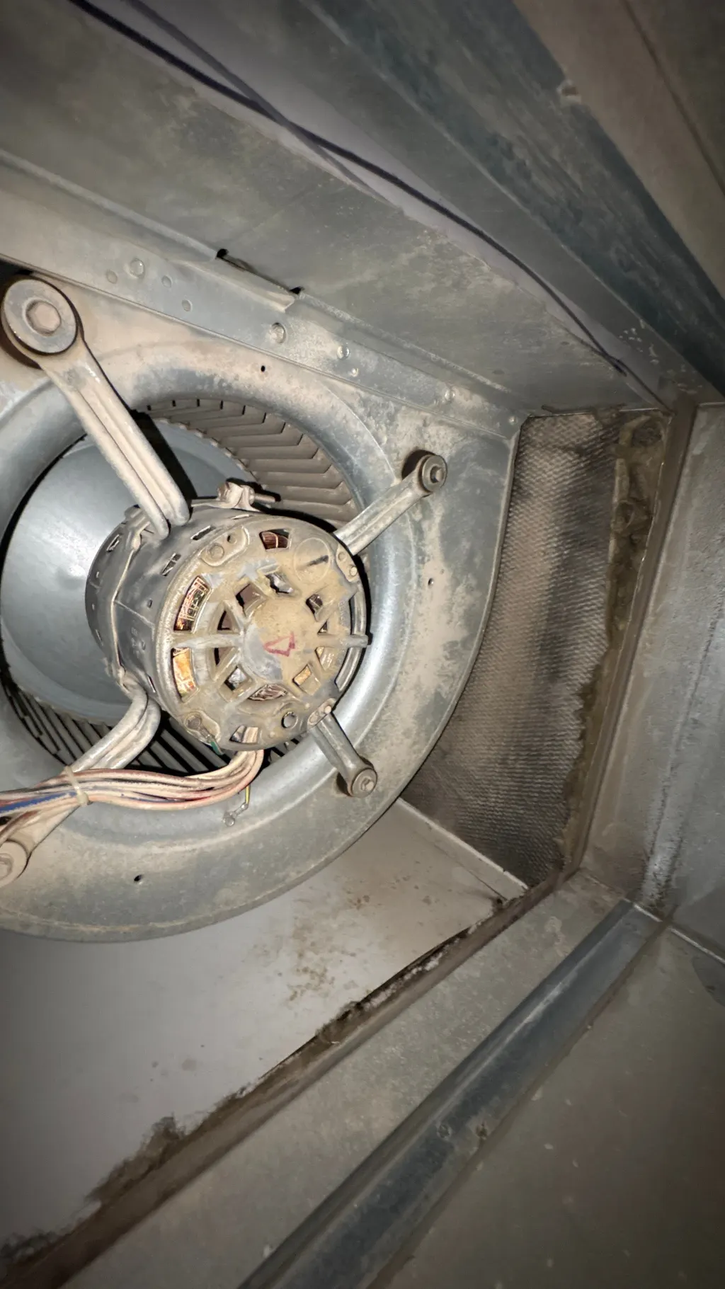 Inside a customer's ductwork before Superior's cleaning — job 22