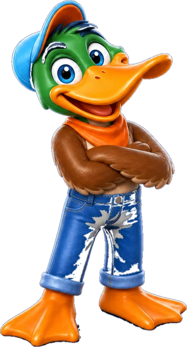 Superior Air Duct Cleaning duck mascot with arms crossed