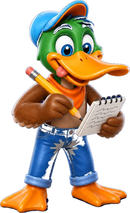 Superior Air Duct Cleaning duck mascot taking notes