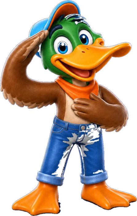 Superior Air Duct Cleaning duck mascot saluting