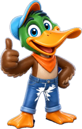 Superior Air Duct Cleaning's 3D duck mascot giving a thumbs-up