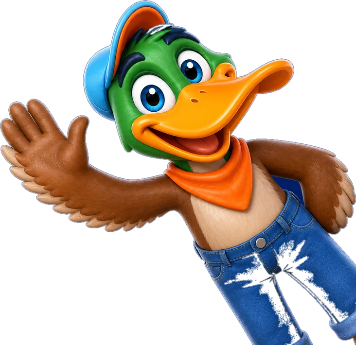 Superior Air Duct Cleaning duck mascot waving