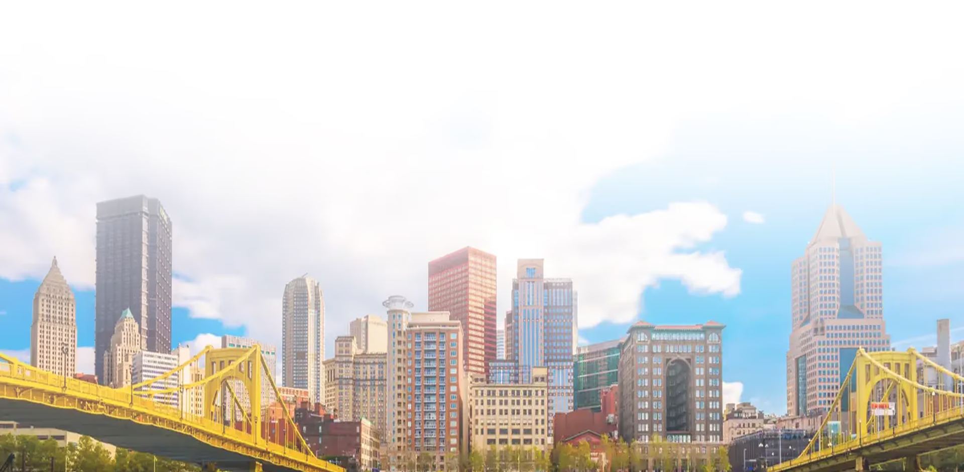 Pittsburgh skyline with its yellow bridges