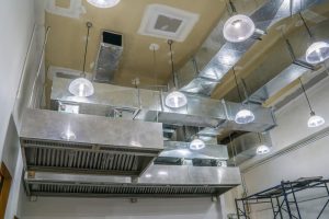 commercial rigid ductwork system in a commercial kitchen area