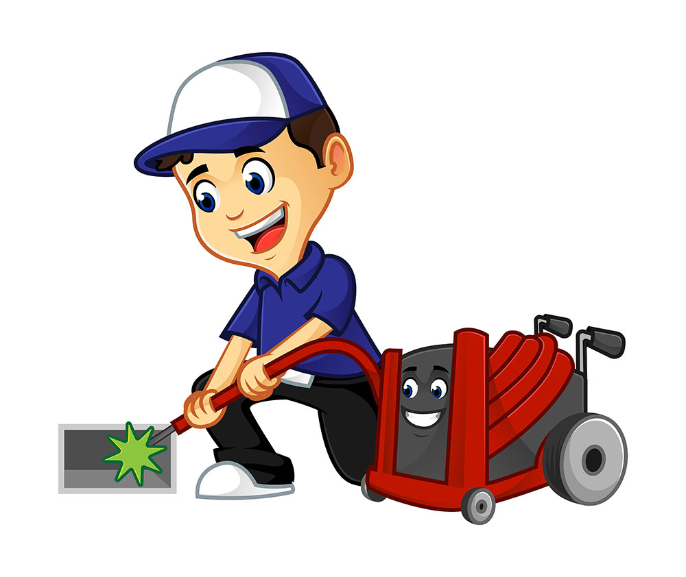 HVAC cleaner cleaning air duct cartoon illustration
