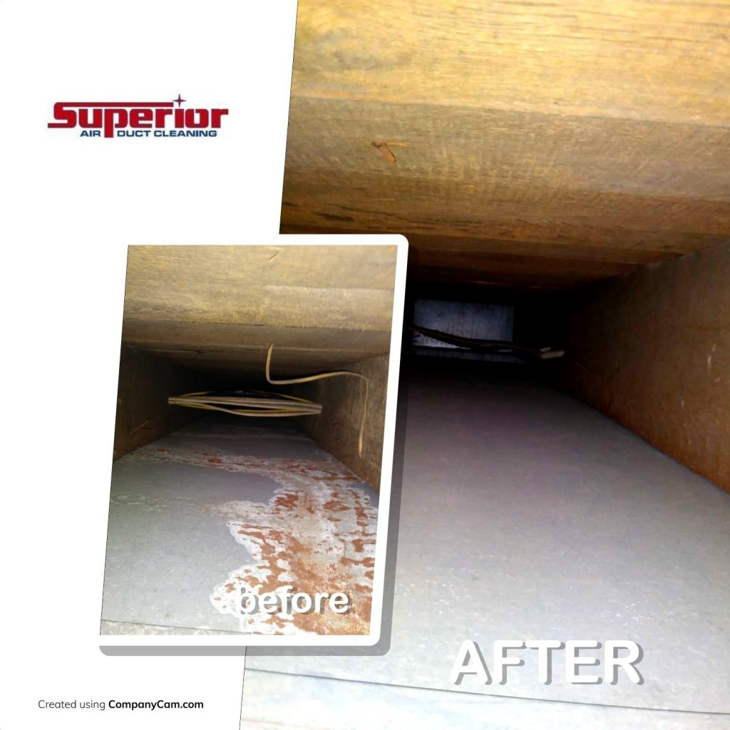 before and after side by side of copper in a dirty air duct
